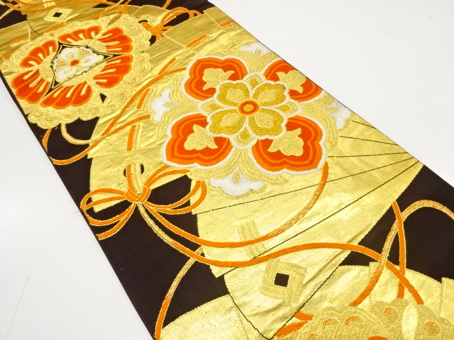 JAPANESE KIMONO / ANTIQUE FUKURO OBI / SILK / WOVEN FLOWER CREST